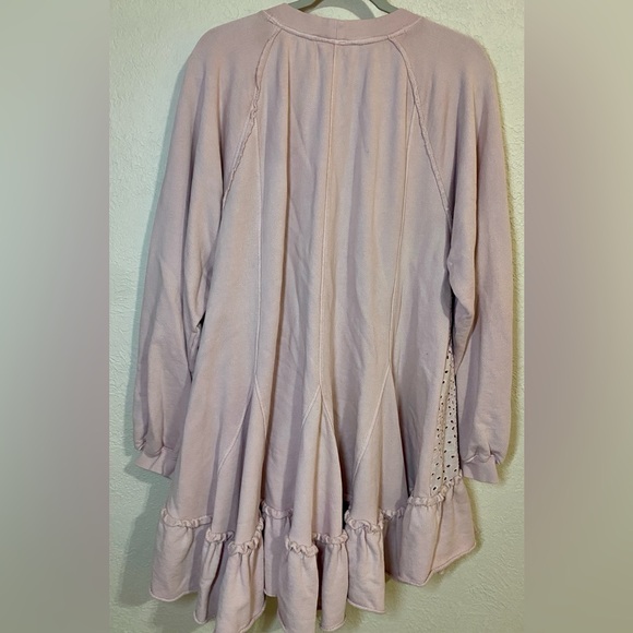 Free People Eva Ruffle Sweatshirt Tunic Sweater Dress Top Medium M Pink Mauve - Picture 5 of 7